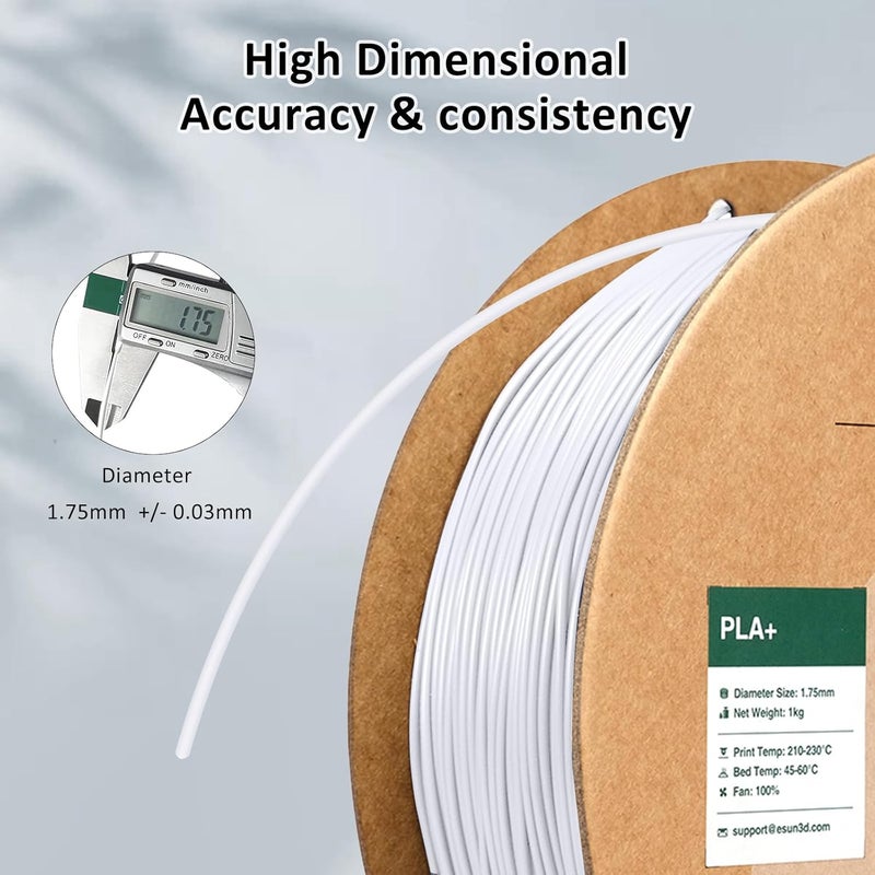 eSUN خيوط PLA+ 1.75 مم أبيض بارد 1 كجم، خيوط طابعة ثلاثية الأبعاد بدقة أبعاد +/- 0.03 مم، بكرة كرتونية 1 كجم (2.2 رطل) لخيوط الطباعة ثلاثية الأبعاد، تناسب معظم طابعات FDM ثلاثية الأبعاد - Image 5